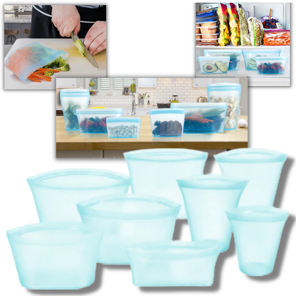 8-Pack Reusable Food Silicone Bags