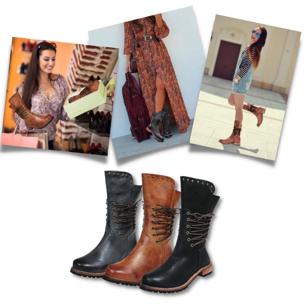 Vintage PU Leather Ankle Boots